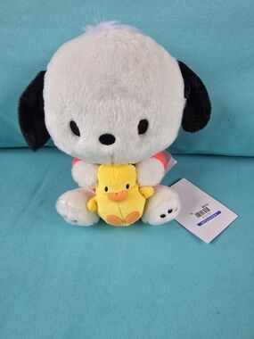 Sanrio White & Black Puppy Plush with Yellow Duck